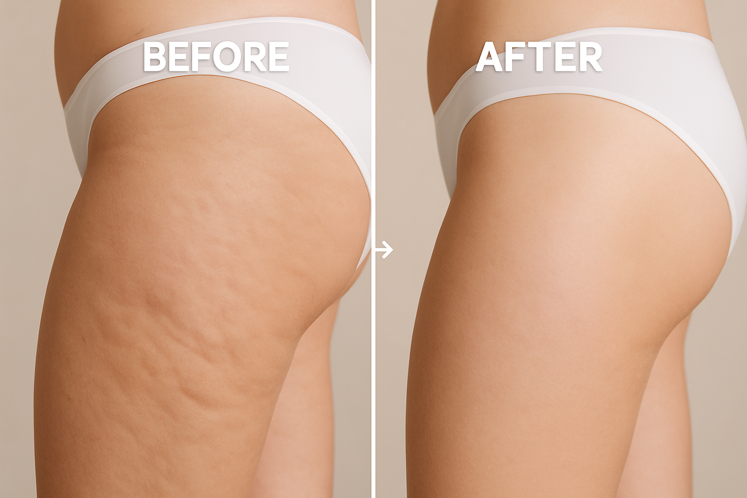 before and after using a cellilite massager that smooths skin